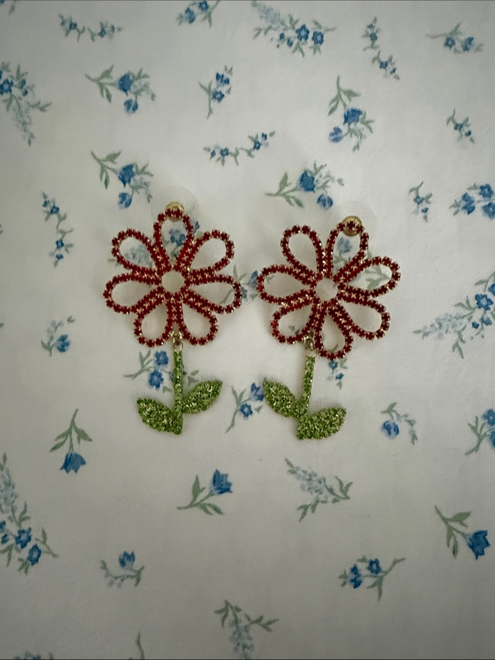 Betsey Jonhnson red Flower Drop Earrings with Green